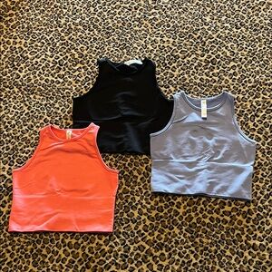 Girls Sz Large Ribbed Crop Tank Top Set - Black, Coral, Lavendar